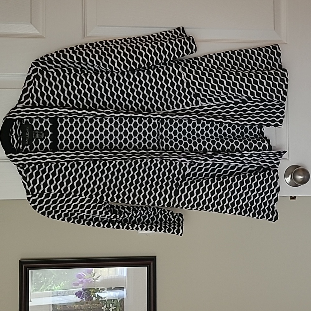 FRANK LYMAN DESIGN black and white open front, 3/4 sleeves jacket, Dressy, sz12